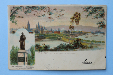 Postcard Litho PC Mainz 1912 Joh Gensfleisch von Gutenberg Town architecture Rheinland Pfalz